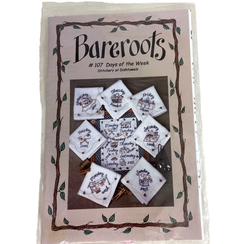 #7495 Bareroots #107 Days of the Week Stitchery or Dishtowels Pattern